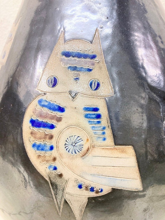 Image 1 of Large floor vase pottery Mühlendyck 1990 owl decoration