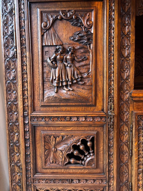 Image 1 of Bretonischer Eichenschrank mit drei Türen aus der Zeit um 1870