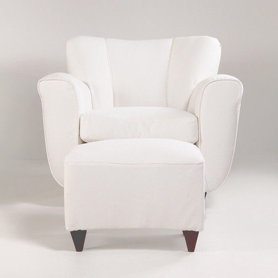 Image 1 of 2x italienische Sessel mit Fußhockern - Italien, um 1940