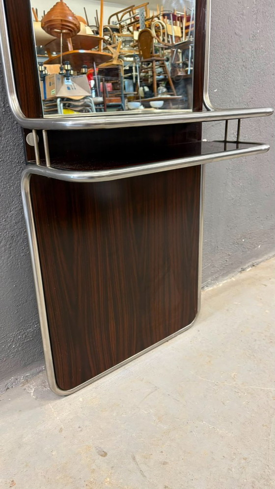 Image 1 of Mid-Century Modern Chrome & Rosewood Wall Console with Mirror, 1970s, Italian