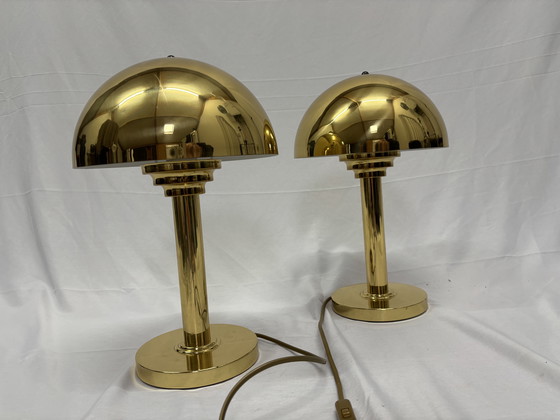 Image 1 of Bellissimo set di lampade a fungo in ottone vintage della WSB Germania