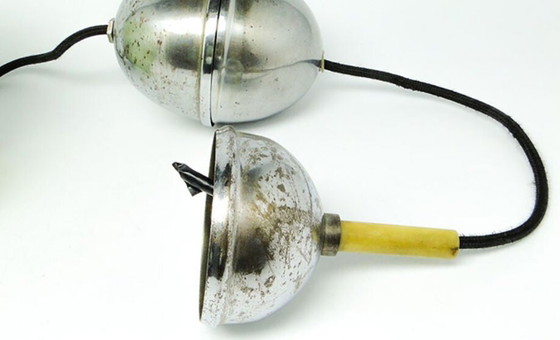 Mid-Century Glass Pendant Lamp, 1950s – Metal (photo 8 of 11)