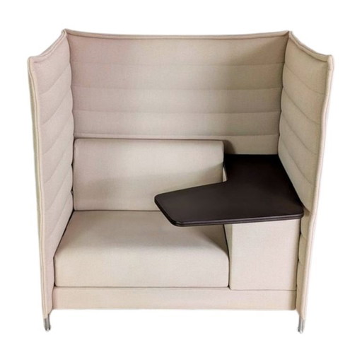 3x Originele Vitra Alcove fauteuil met hoge rugleuning, grijsbeige, kantoorbank