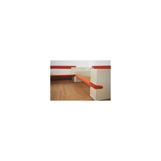 Image 1 of Vintage white lacquered modular living room set with orange fabric