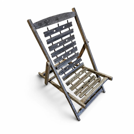 2 x chaises longues coloniales en bois massif pliables et lourdes / chaises longues / années 1960 – Transat (photo 8 of 9)