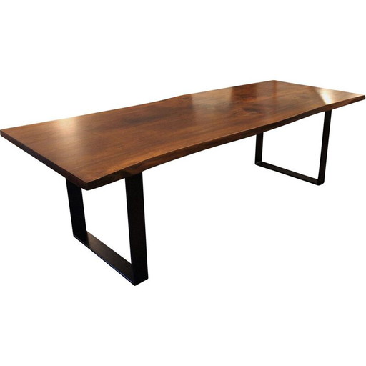 Mesa vintage de metal y nogal
