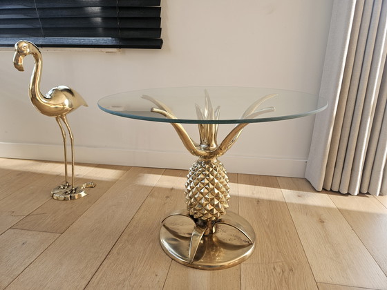 Image 1 of Tavolino da caffè Hollywood Regency Pineapple in ottone e vetro, Parigi, Francia, anni '70