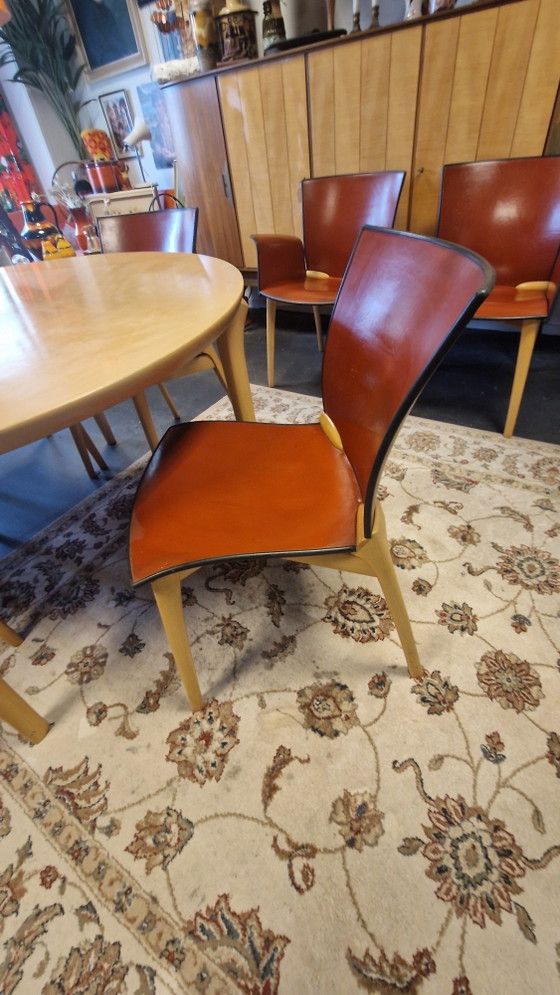 Vintage Cassina Eettafelset Met 6 Stoelen – Eetkamerset, Wood, Leather (photo 2 of 8)