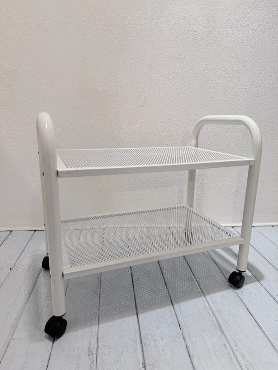 Vintage metal trolley / bar cart, white, 70s/80s (photo 9 of 15)