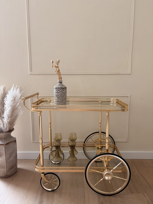 Carrello di servizio vintage placcato oro di Umberto Mascagni