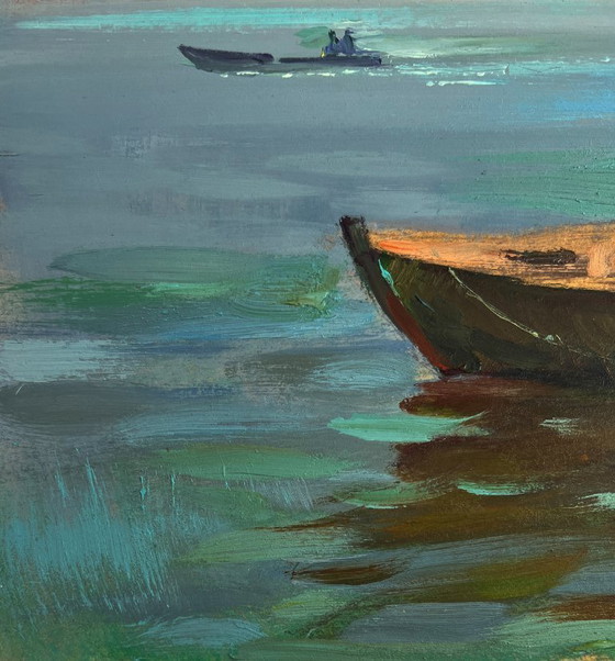 Image 1 of Original Oil Painting Summer Coastal Landscape On a long river journey