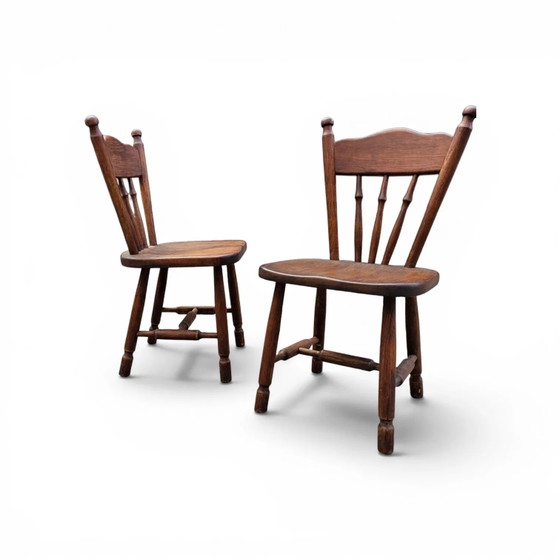 Set of 2 Oak Wood Victorian Child's Stick Back Chairs, 1960s – Dining chairs (photo 2 of 14)