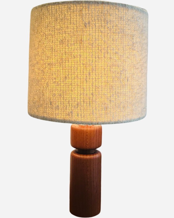Image 1 of Teak table lamp with original fabric shade - Domus, Denmark, 1960s