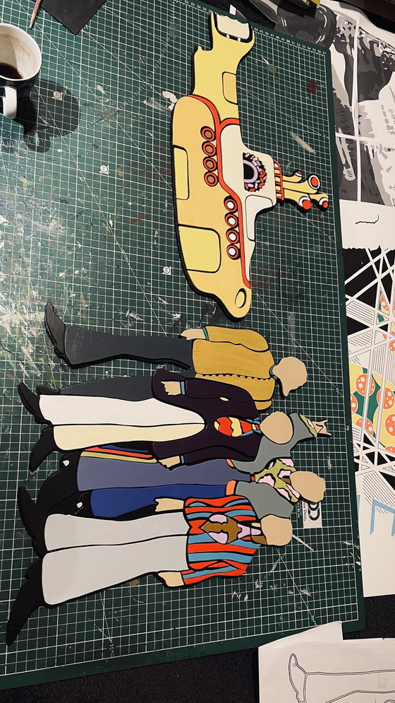 Image 1 of 3D wooden dyptich ‘The Beatles - Yellow Submarine’