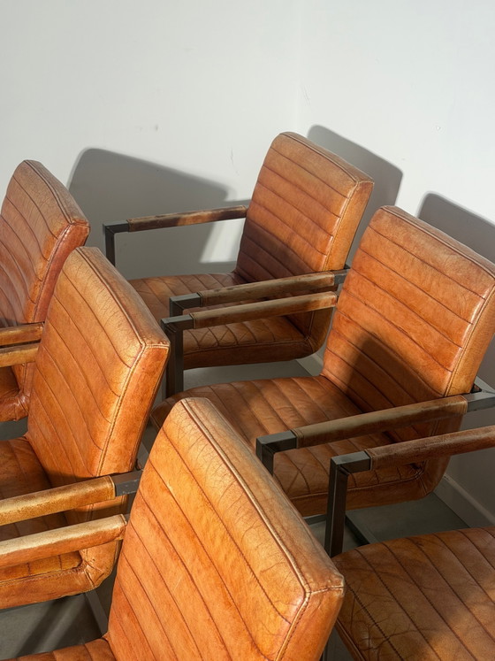 Ensemble de 6 fauteuils cantilever vintage en cuir cognac (photo 5 of 6)