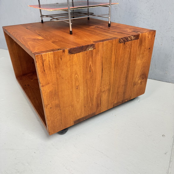 Image 1 of Vintage hardhouten side table - verrijdbaar