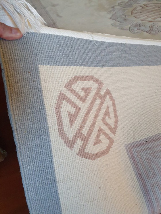 Image 1 of Vintage Chinese/Easter rug 190 cm x 290 cm, beige and cream Chinese art deco rug, simple design, soft wool