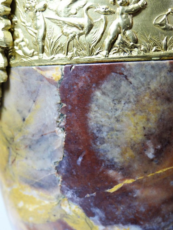Image 1 of Pair of cassolettes in breccia marble and gilt bronze, Napoleon III 19th century