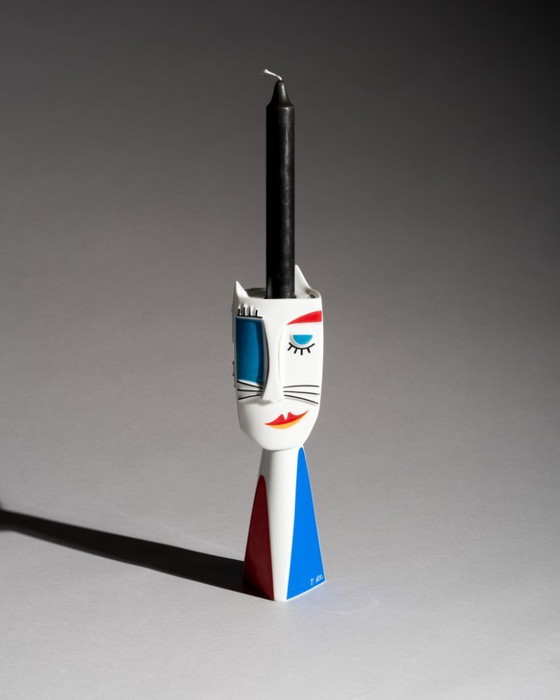 Image 1 of Zeldzame porseleinen kandelaar van Otmar Alt Rosenthal, "Cat-Light", Duitsland, jaren 80-90.