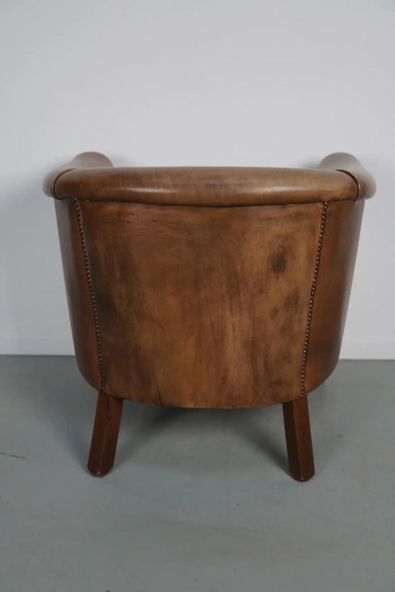 Image 1 of Vintage Nederlandse clubfauteuil van cognackleurig leer