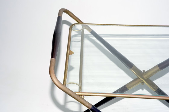 Image 1 of Carrello bar in ottone e legno di metà secolo, Italia, anni '50