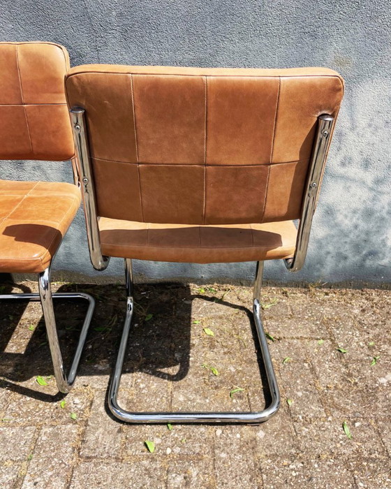 Image 1 of Rohrgestellstühle aus braunem Leder (4 Stück)