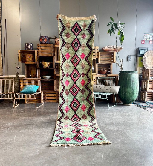 Boujad Runner Rug – 75x370 cm Moroccan Pastel Wool Hallway Carpet 