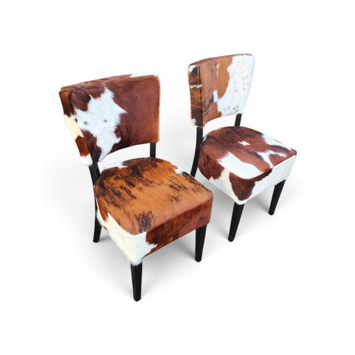2x Nuove Sedie da Bistrò in Pelle di Mucca Tricolore – eetkamerstoelen, Leather