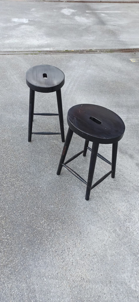 Image 1 of 2 x Vintage Wooden Stools