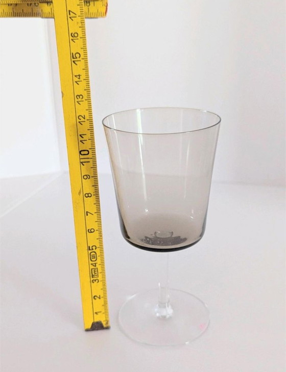 Image 1 of 11x Vintage MCM Crystal Liquor, Schnalls Glasses Smoked Color