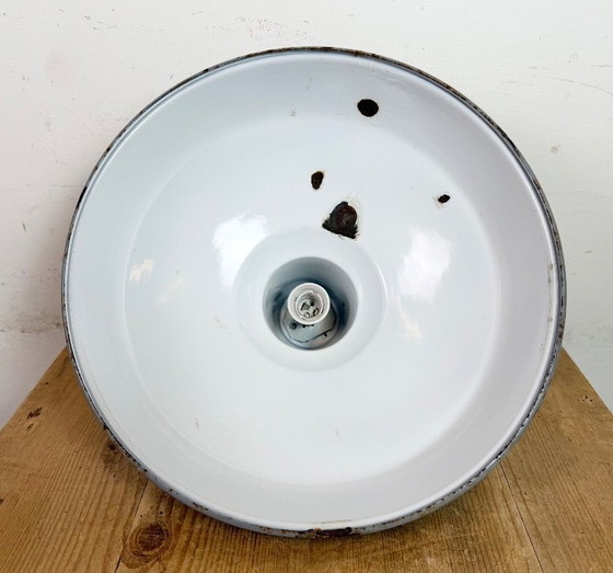 Image 1 of Industrial British Grey Enamel Factory Pendant Lamp, 1960s