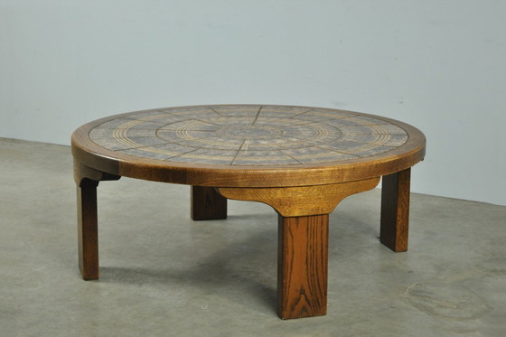 Image 1 of Vintage round wooden coffee table with ceramic tiles by Danish Ebbe Sørensen, 1970s