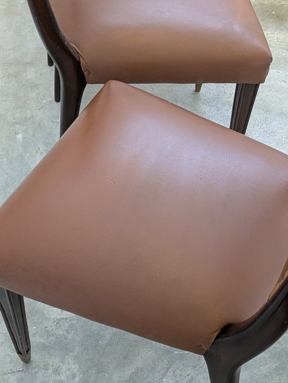 Image 1 of Chair - Wood, Leather - Set of Eight Art Deco Chairs