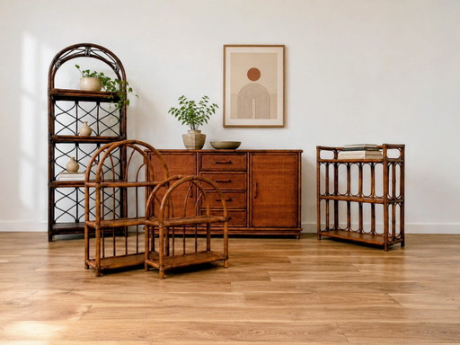 Vintage-Sideboard und Regale aus Rattan – dressoirs, Wood