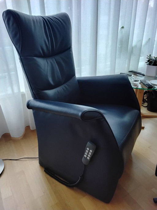 Fauteuil de relaxation réglable avec repose-pieds, cuir bleu