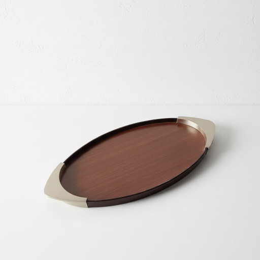Mid-Century Teak & Pewter Cocktail Tray – 1950s