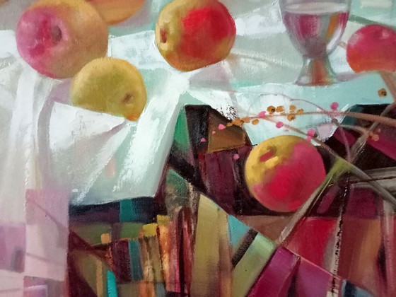 Original Oil Painting Abstract Expressionism Still Life Symbolism Apples – Paintings & Drawings, Canvas (photo 7 of 8)