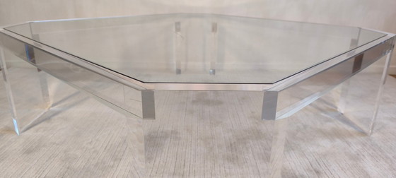 Image 1 of Wunderschöner großer quadratischer ATHENA-Couchtisch aus Acrylglas und Glas, entworfen von David Lange