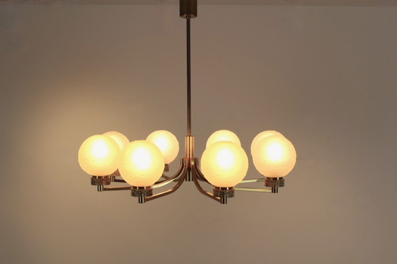 Lampadario francese in ottone e vetro smerigliato (foto 13 di 15)