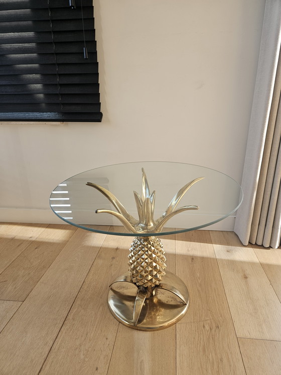 Image 1 of Tavolino da caffè Hollywood Regency Pineapple in ottone e vetro, Parigi, Francia, anni '70