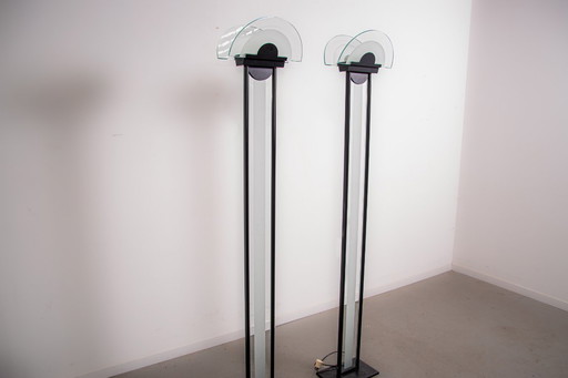 Set of Memphis style frosted glass floor lamps. Circa 1980