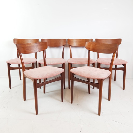 6 Danish Vintage Dining Table Chairs | New Upholstered Pink