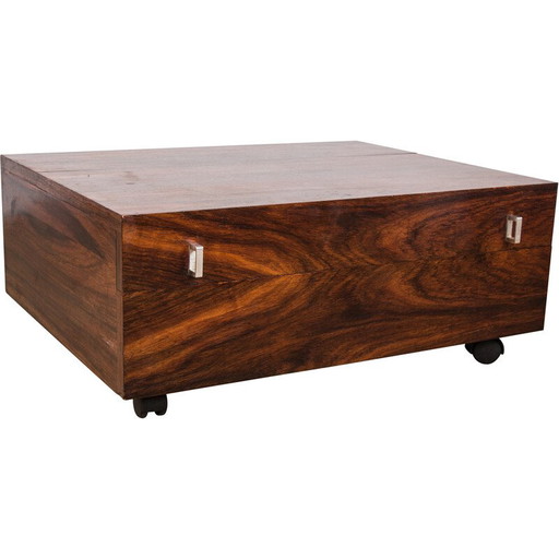 Mesa de centro vintage con ruedas en palisandro y metal cromado, Dinamarca 1960