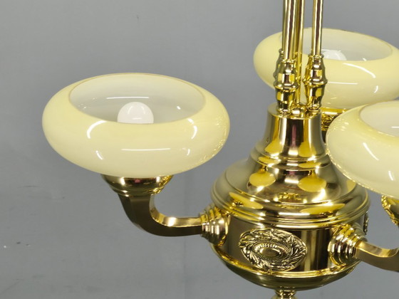 Image 1 of Neoclassical Art Deco Brass Chandelier, Czechoslovakia, 1930s