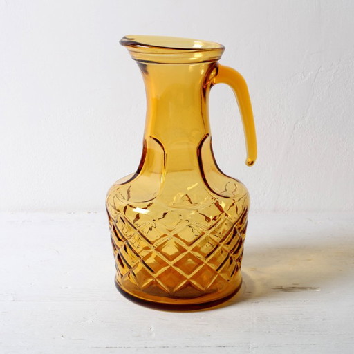 Rara caraffa vintage di design italiana in vetro ambrato / Brocca di metà secolo / Bormioli / Parma / Italia / anni '70