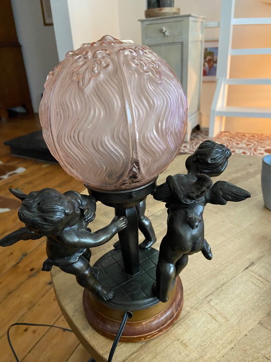 Vintage Bronze Lamp with 3 Angels – Table lamps, Glass (photo 4 of 5)