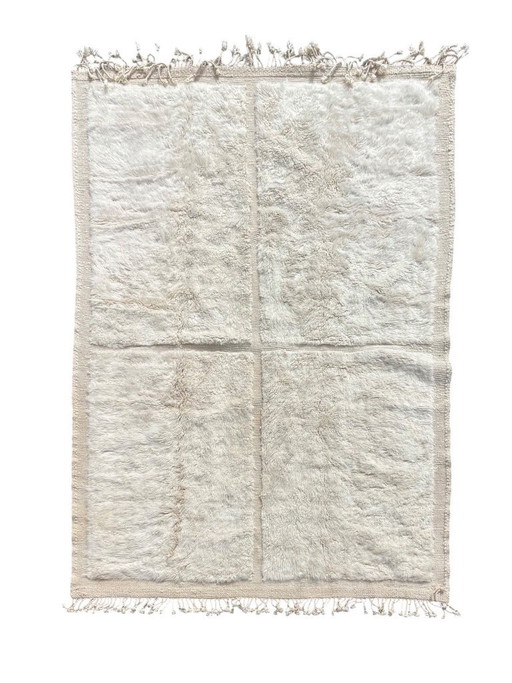  Moroccan Rug Beni Ouarain Rug Made to Order Handmade Wool Rug Ivory White Shaggy Berber Rug Minimalist Boho Living Room Rug