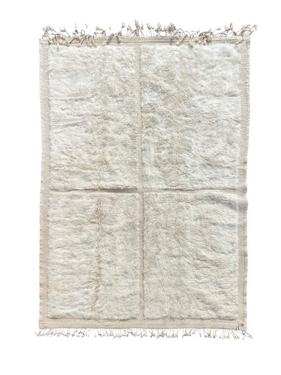 Image 1 of  Moroccan Rug Beni Ouarain Rug Made to Order Handmade Wool Rug Ivory White Shaggy Berber Rug Minimalist Boho Living Room Rug