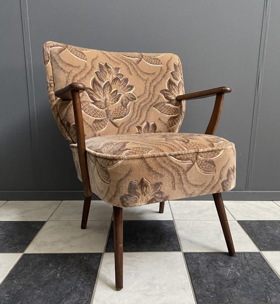 Image 1 of Cocktailstuhl mit Armlehnen, Blumenmuster, 1960er Jahre