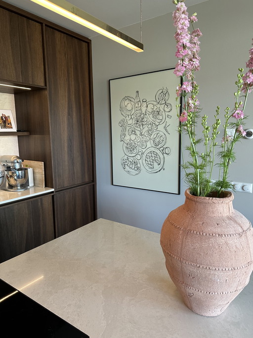 Screen print line drawing “At the table”